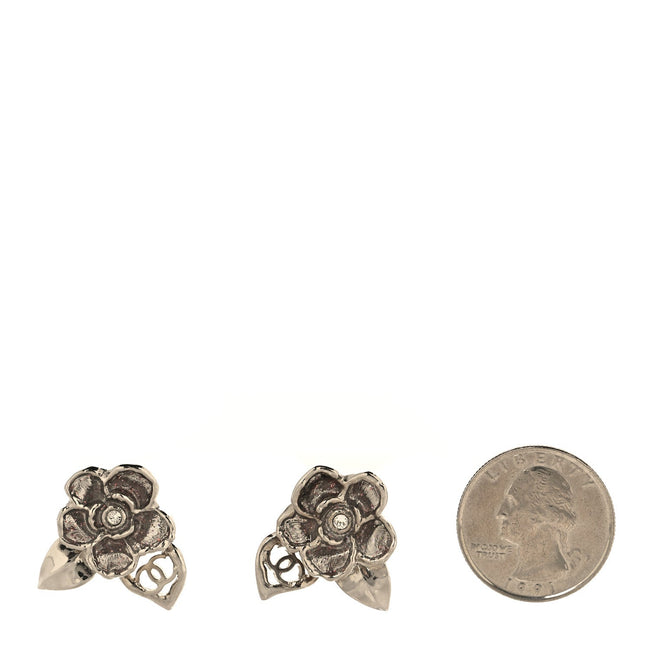 Crystal CC Camellia Earrings Silver Main Image