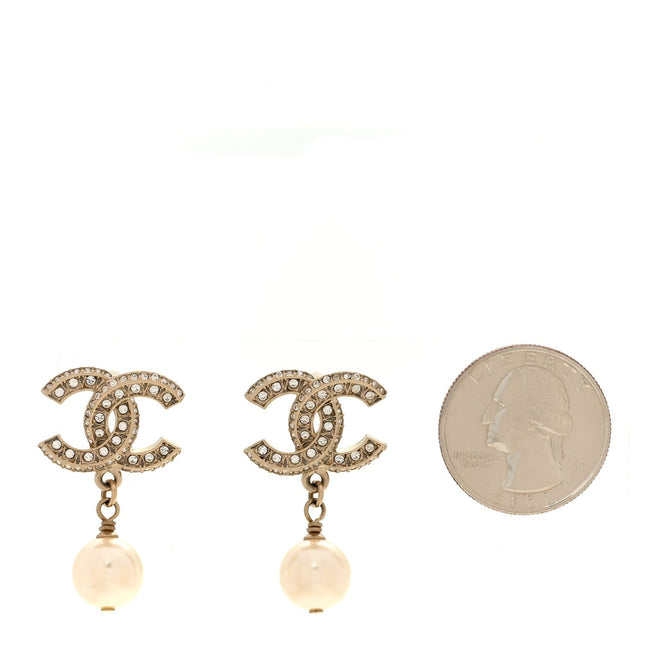 Crystal Pearl CC No 5 Hoop Drop Earring Gold Main Image