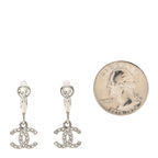Crystal CC Heart Drop Hoop Earrings Silver