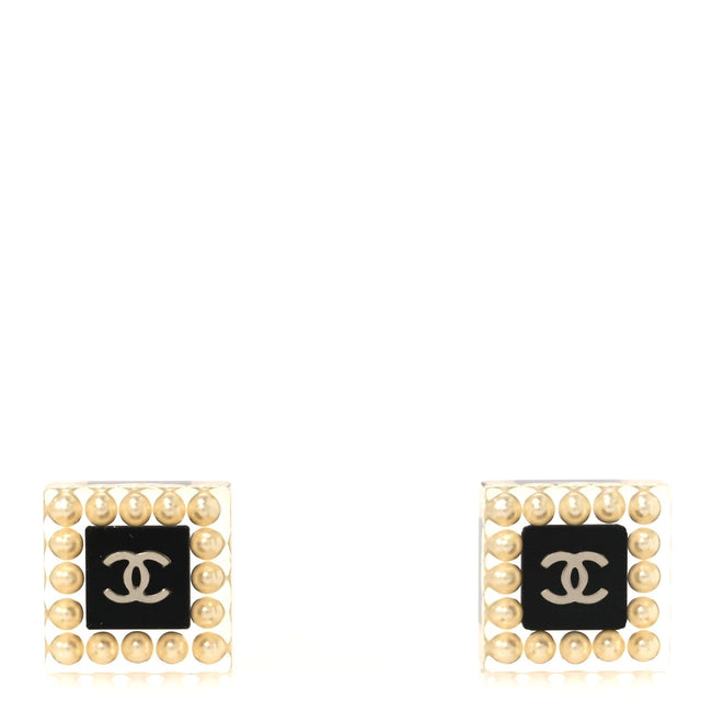 Pearl Resin Square CC Earrings Black Transparent Hover Image