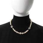 Crystal Pearl CC Short Necklace Gold