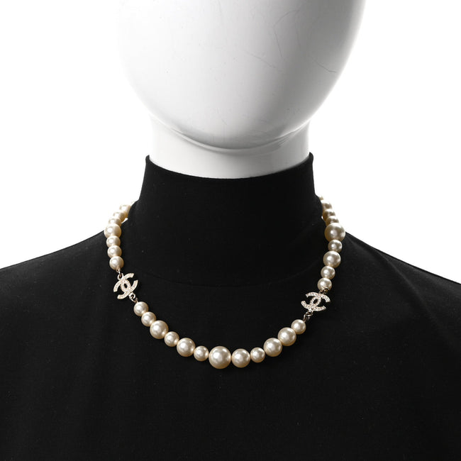 Crystal Pearl CC Short Necklace Gold Main Image