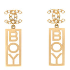 Metal Crystal CC Boy Drop Earrings Gold