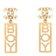 Metal Crystal CC Boy Drop Earrings Gold