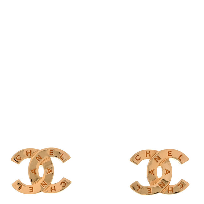 Metal CC Paris Button Stud Earrings Gold Hover Image