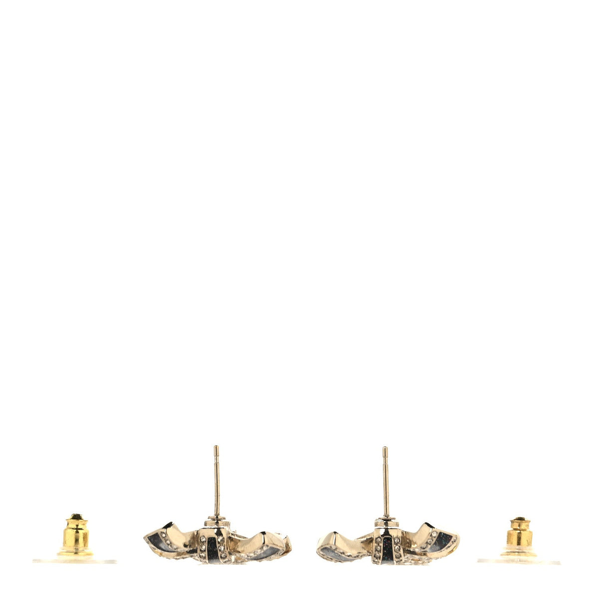 Crystal Glitter Bow Drop CC Earrings Gold Black