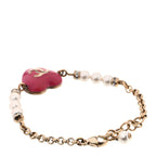 Resin Crystal Pearl Chain Heart CC Bracelet Pink White Gold