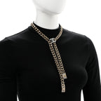 Chain Link Crystal CC Dog Tag Charm Necklace Gold