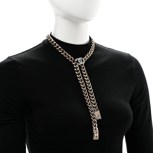 Chain Link Crystal CC Dog Tag Charm Necklace Gold Main Image