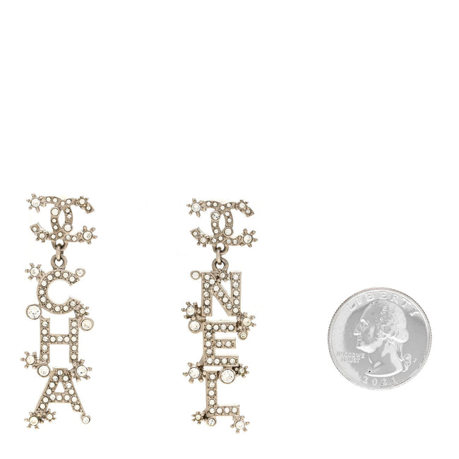 Crystal Cha-Nel Logo Drop Earrings Silver Main Image