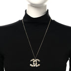 Crystal Pearl CC Pendant Necklace Gold