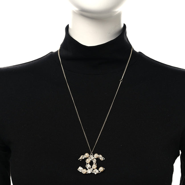 Crystal Pearl CC Pendant Necklace Gold Main Image