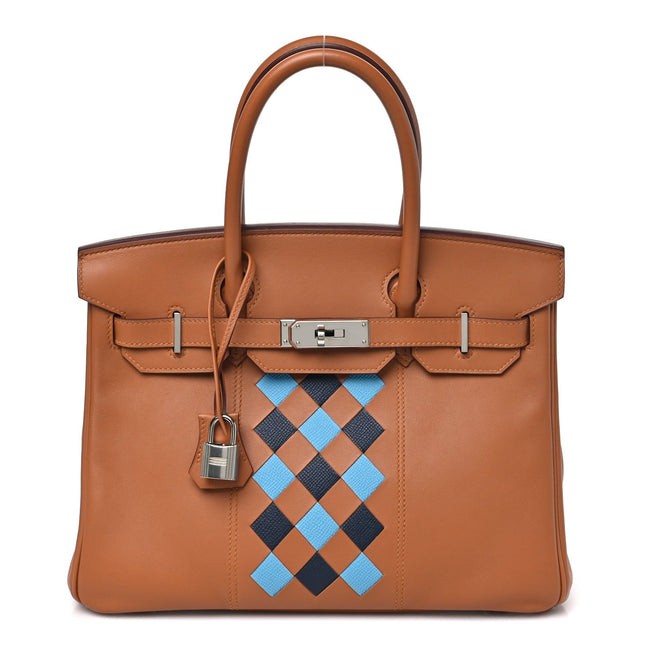 Swift Epsom Tressage Birkin 30 Gold Bleu de Nord Bleu Indigo Hover Image