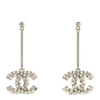 Baguette Crystal CC Drop Earrings Silver