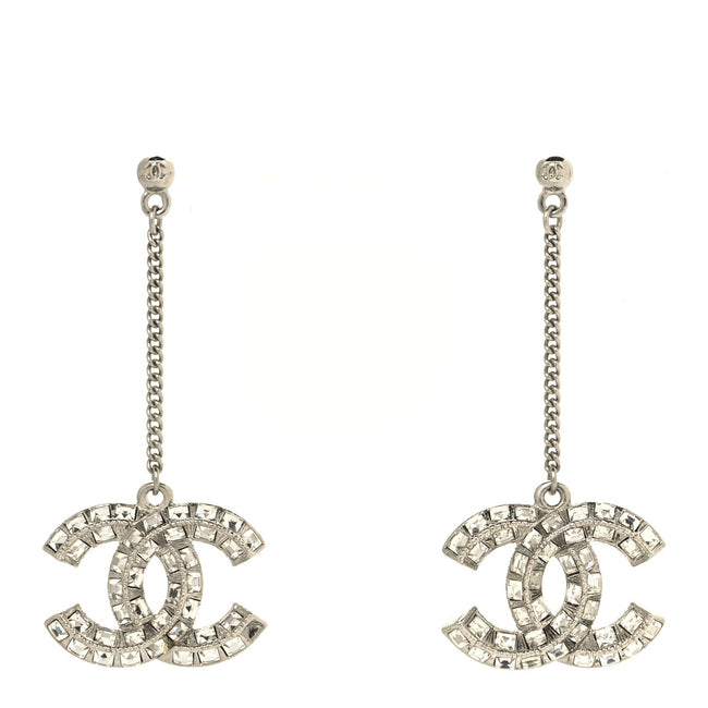 Baguette Crystal CC Drop Earrings Silver Hover Image