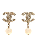 Crystal Pearl CC No 5 Hoop Drop Earring Gold
