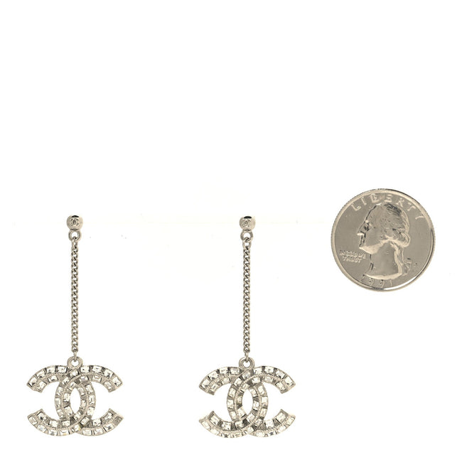 Baguette Crystal CC Drop Earrings Silver Main Image