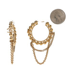 Metal Crystal Bead Chain CC Hoop Earrings Gold