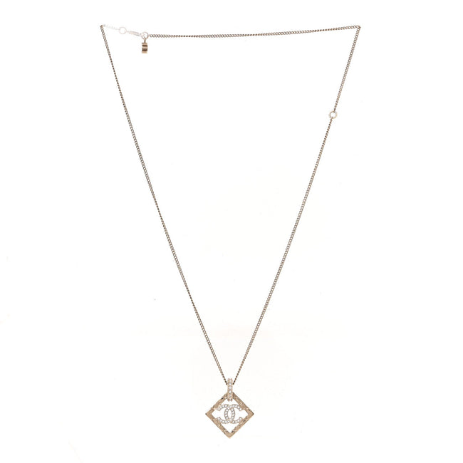 Baguette Crystal Quilted CC Pendant Necklace Gold Hover Image