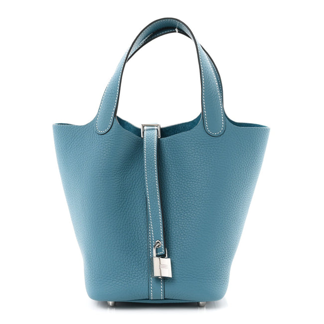 Taurillon Clemence Picotin Lock 18 PM New Blue Jean Hover Image