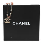 Beaded Pearl Crystal CC Long Necklace Gold Coral