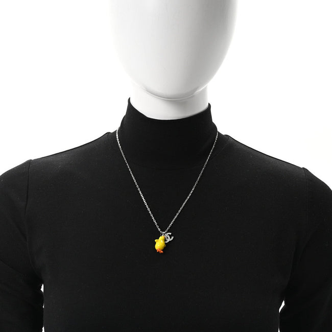 Metal Resin Strass Crystal CC Baby Chick Pendant Necklace Silver Yellow Orange Main Image