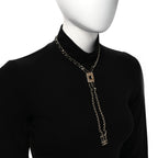 Metal Lambskin CC Lariat Necklace Black Gold