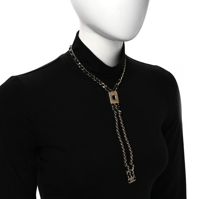 Metal Lambskin CC Lariat Necklace Black Gold Main Image