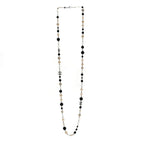 Pearl Crystal Bead CC Long Necklace Black Silver