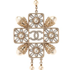 Pearl Crystal CC Long Necklace Gold