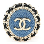 Metal Lambskin Denim CC Brooch Gold Blue Black