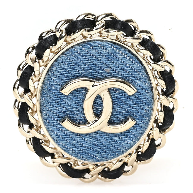 Metal Lambskin Denim CC Brooch Gold Blue Black Hover Image