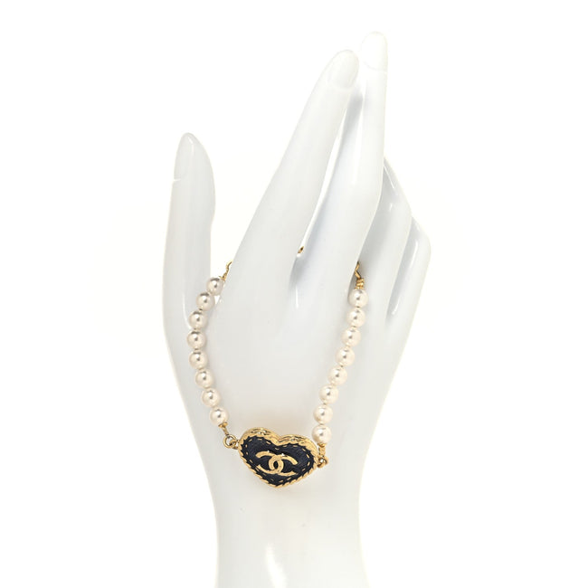 Metal Denim CC Heart Bracelet Gold Blue Pearly White Main Image