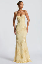 Cream 3D Floral Fishtail Gown