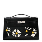Box Marquetry Daisies Kelly Pochette Clutch Black White Jaune De Naples