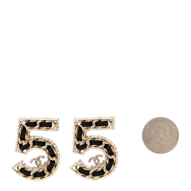 Crystal Lambskin Chain CC No 5 Earrings Gold Black Main Image