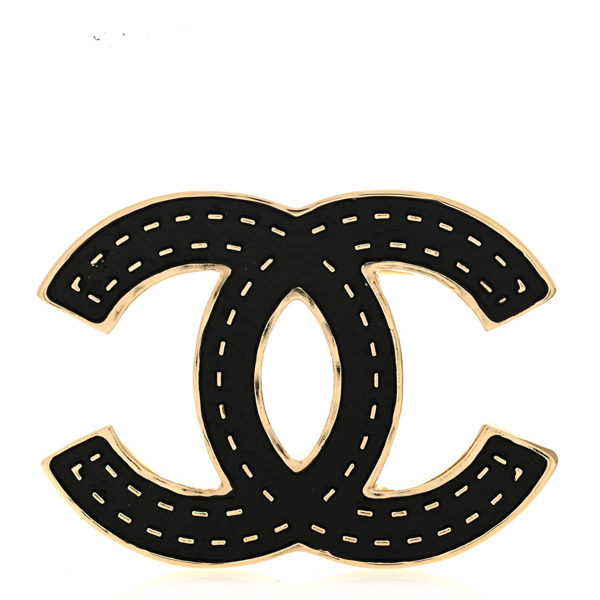Metal Enamel CC Brooch Gold Black
