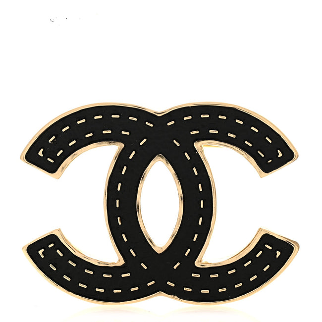 Metal Enamel CC Brooch Gold Black Hover Image