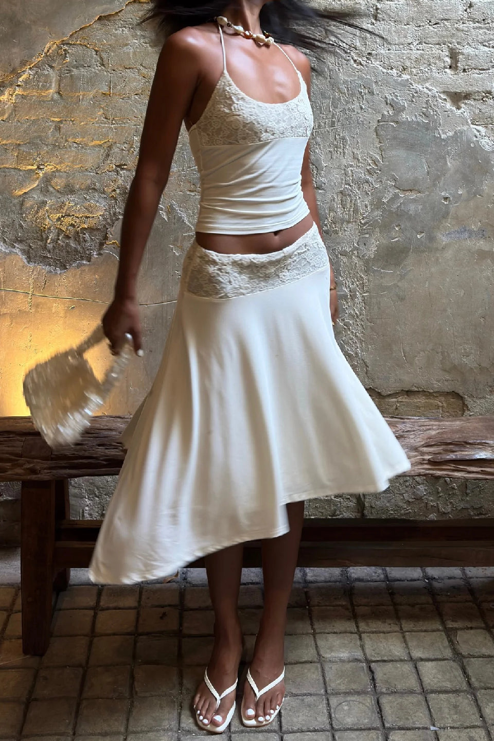 White Halter Lace Sheer Cami Top
