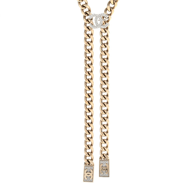 Chain Link Crystal CC Dog Tag Charm Necklace Gold Hover Image