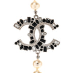 Pearl Crystal Lambskin CC Long Necklace Gold Black