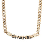 Enamel Metal Logo Choker Necklace Gold Black White