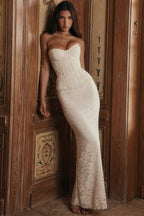 White Lace Corset Fishtail Gown