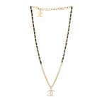 Lambskin Crystal CC Chain Pendant Necklace Black Gold