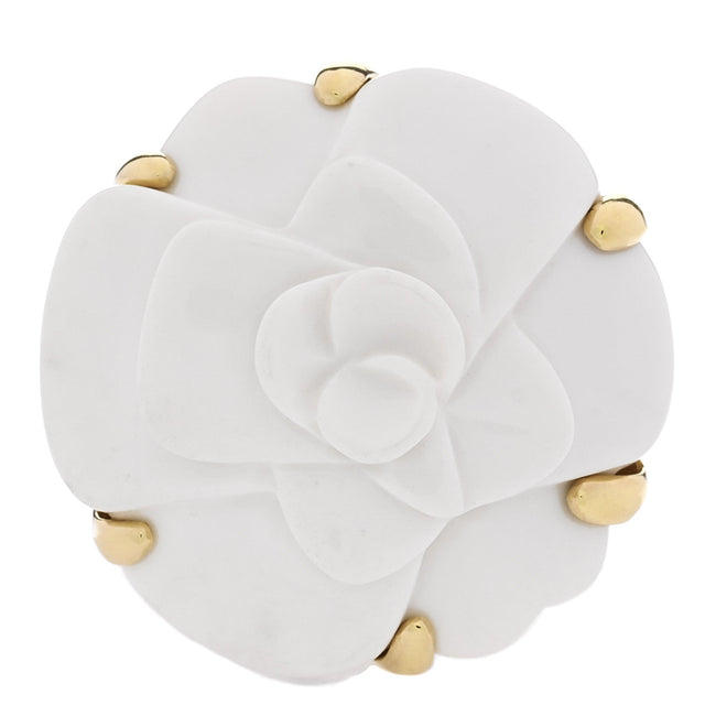 18K Yellow Gold Agate Camellia Ring 50 5.25 Hover Image