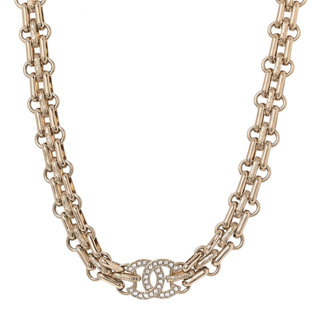 Metal Crystal CC Choker Necklace Gold Hover Image