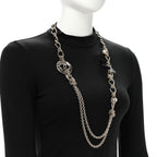 Metal Pearl Chain CC Paris Pendant Long Necklace Light Gold