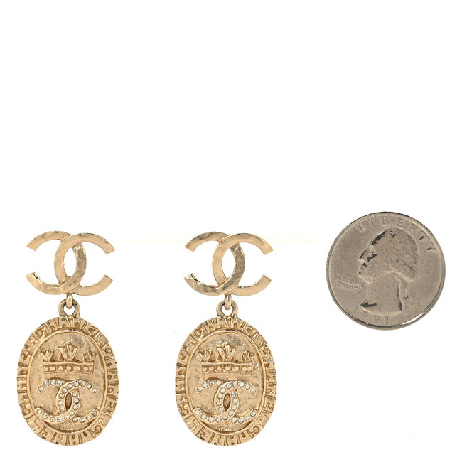 Crystal CC Medallion Drop Earrings Gold Main Image