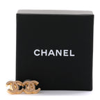 Metal Enamel CC Earrings Gold Biege