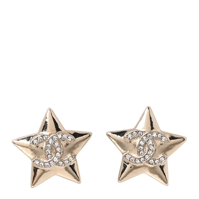 Metal Crystal CC Star Earrings Gold Hover Image